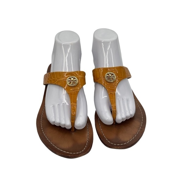 Tory Burch Brown Leather Thora Flat T-Strap Sandals Size 8 Women’s - Picture 3 of 8